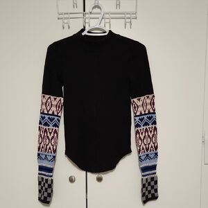 Free People Mock Neck Thermal with Sweater Sleeve Cuffs